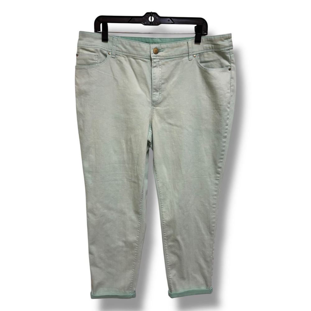 Chicos Platinum Jeans 3 Mint Green Cropped‎ Stretch Denim Womens XL 16